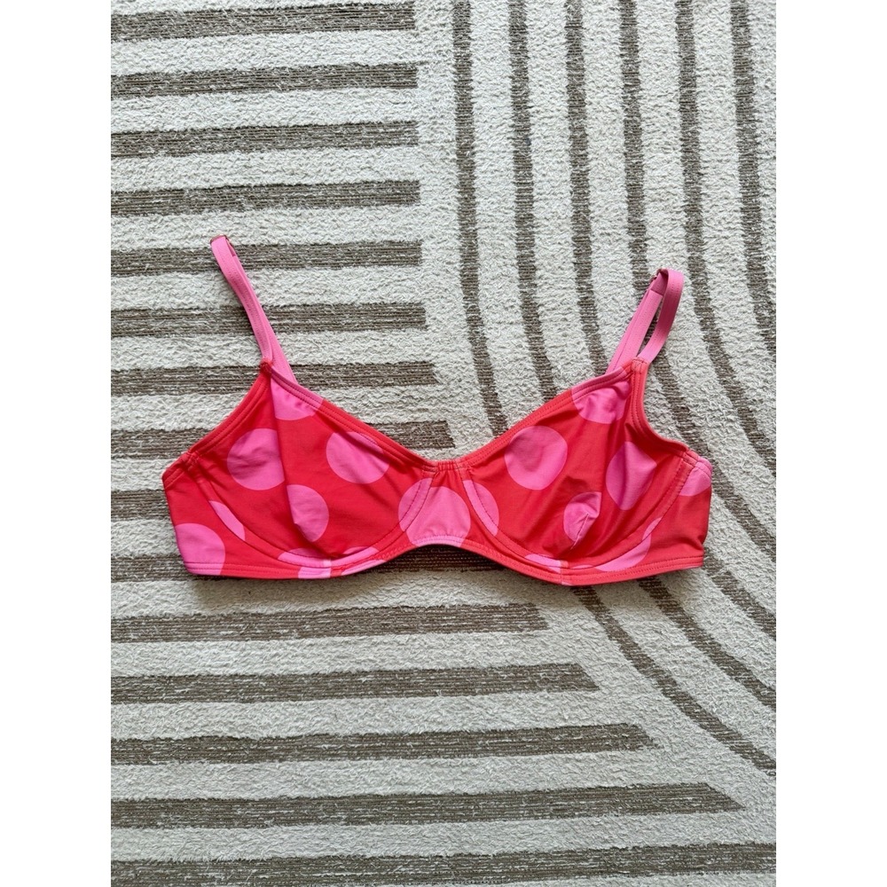 Kate Spade Polka Dot Bikini Top Sz L Red Pink Underwire Balconette Retro Mod